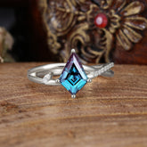 4 Prong Kite Cut 2 Carat Alexandrite Promise Ring Nature Inspired Twisted Leaf Ring